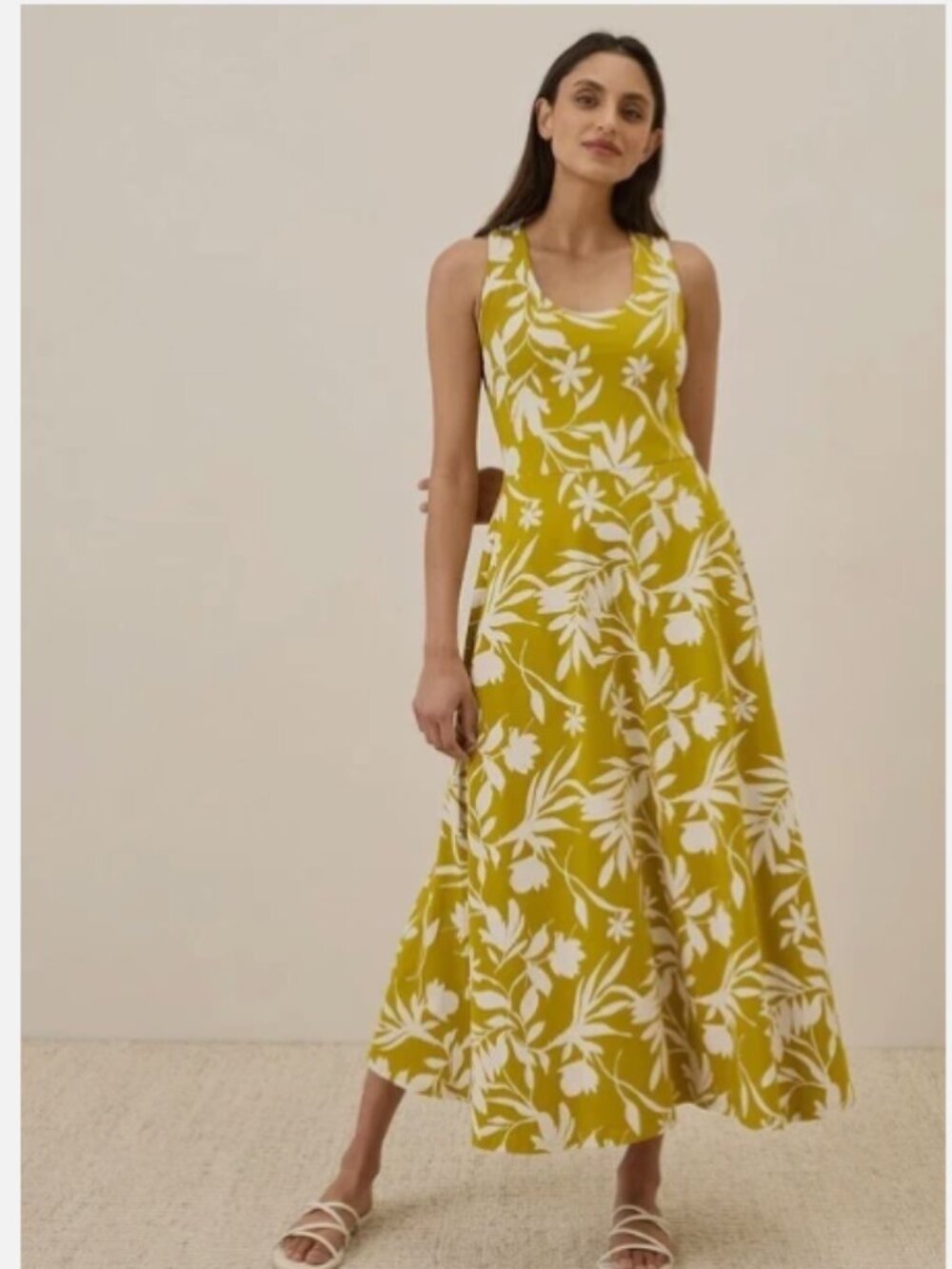 Pact Fit & Flare Open Back Maxi Dress-Tropical Palms Chartreuse- XS